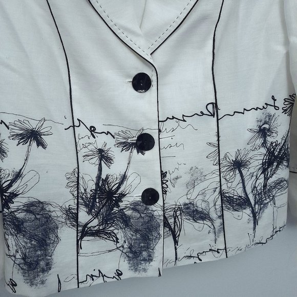 Black and White Graphic Linen Blazer Size 12 US - Picture 2 of 15